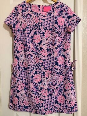 Lilly Pulitzer Navy and Pink Floral Print Tie-Side Jumpsuit Romper